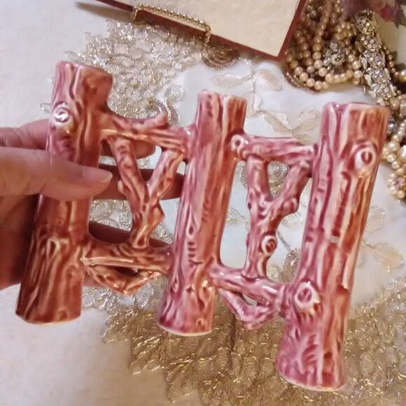 Erphila Fayence Germany log fence bud vase vintage excellent - Picture 8 of 9